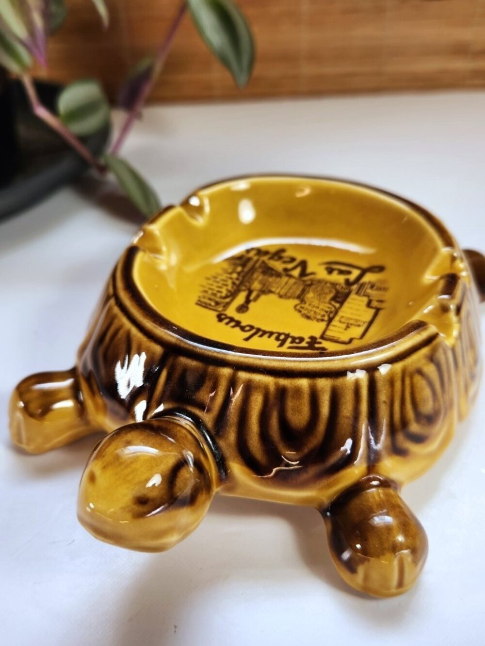 Vintage Turtle Ashtray Fabulous Las Vegas Made in Japan 6.5"